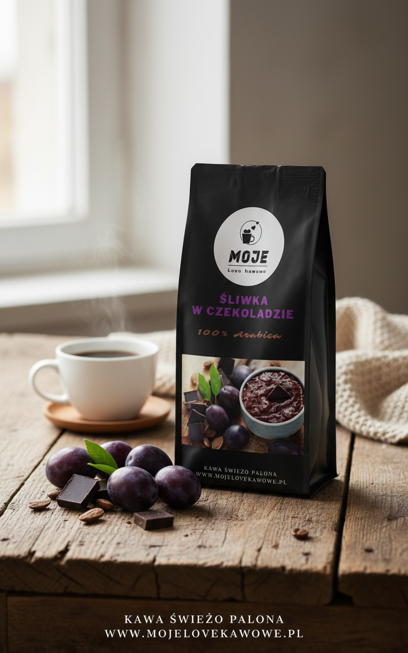 Kawa smakowa śliwka w czekoladzie 1000g ziarnista
